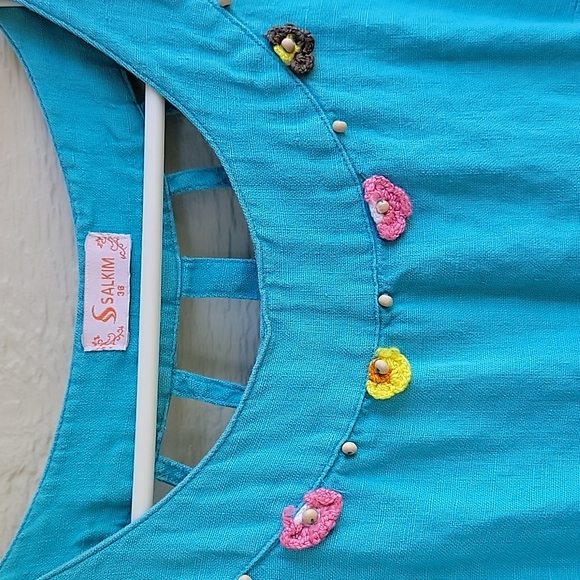 Women's natural linen dress with embroidery size S - Picture 6 of 14